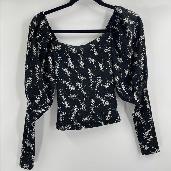 Anthropologie Sweetheart Top Puff Sleeve Blouse Black Floral Size Xxs - Picture 11 of 11